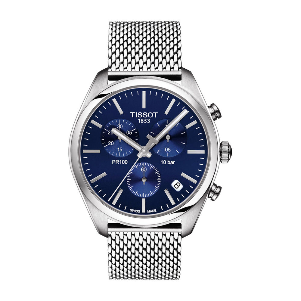 Pre-Owned Tissot PR100 41mm Blue Dial Steel Mesh Bracelet Watch image number 0