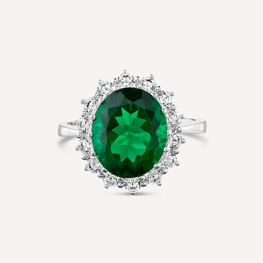 Ladies Sterling Silver and Created Emerald Ring