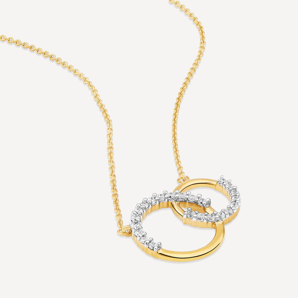 9ct Yellow & White Gold 0.20ct Diamond Double Circle Necklet image number 2
