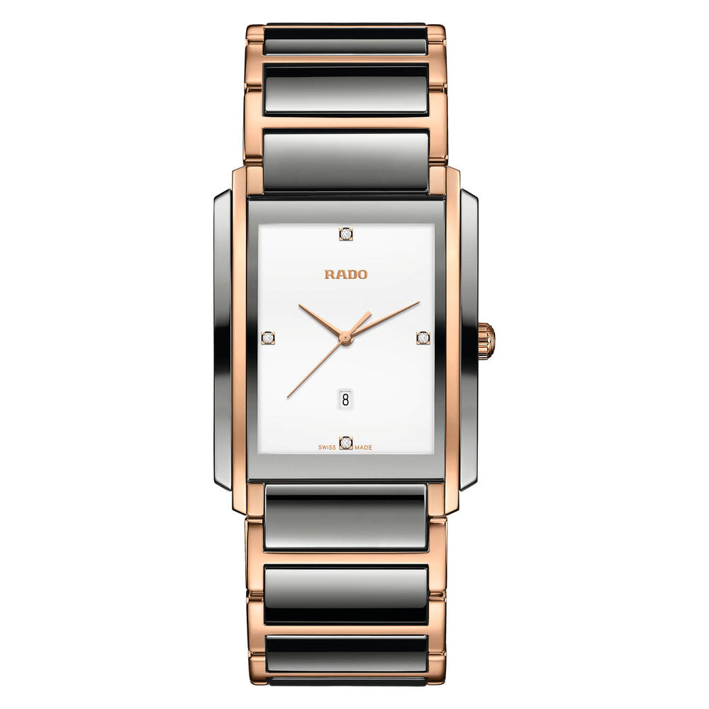 Rado Integral 31mm White Enamel Diamond Dot DIal Rose Gold & Plasma Case Bracelet Watch