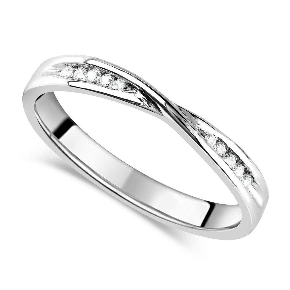 9ct White Gold Diamond 3mm Twist Wedding Ring