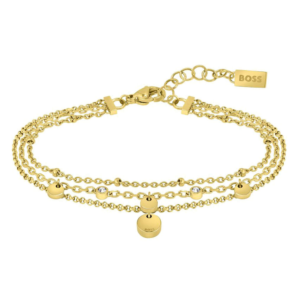BOSS Iris Triple Light Yellow Gold IP Chain Crystals Bracelets image number 0