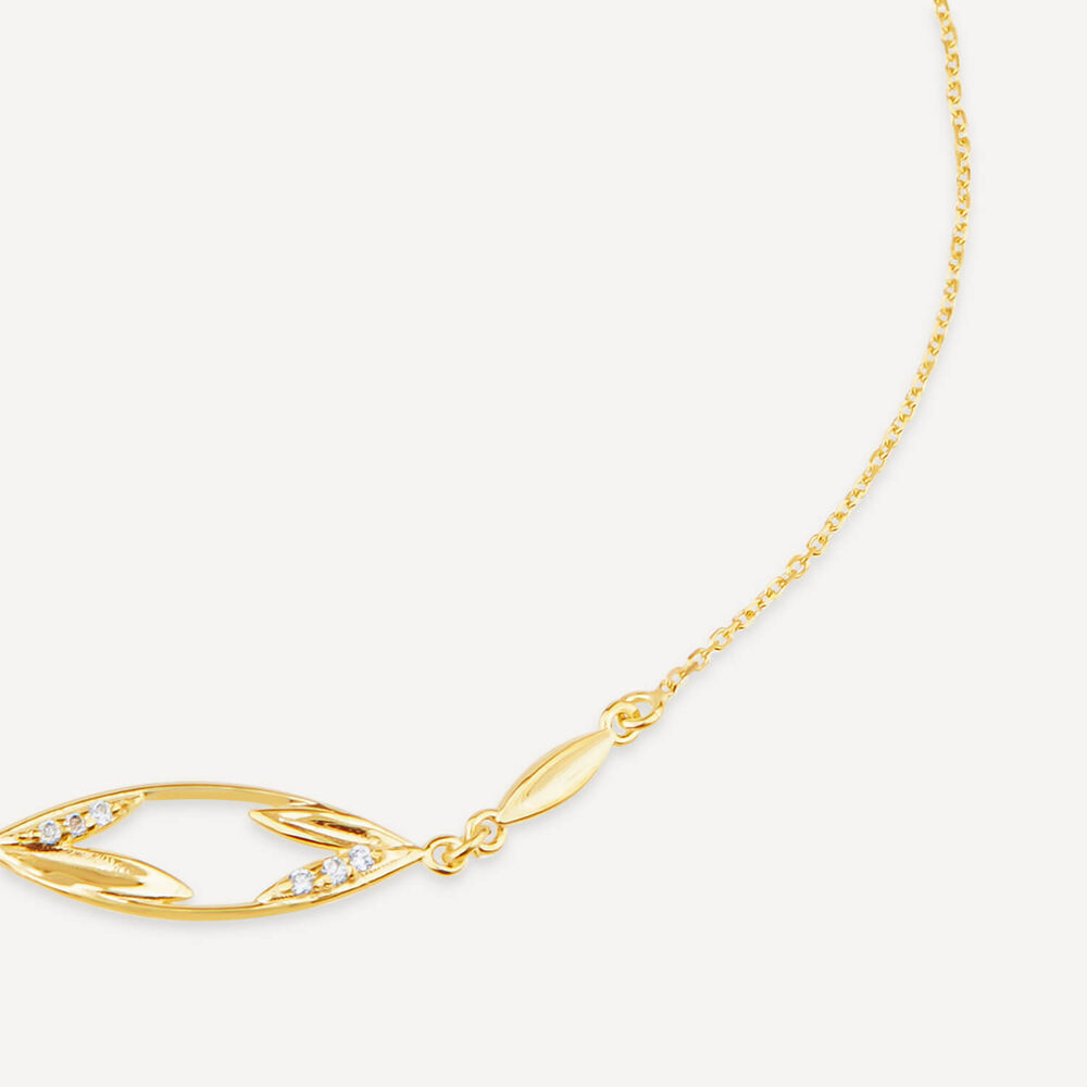 9ct Yellow Gold Cubic Zirconia Open Leaf Design Chain Bracelet