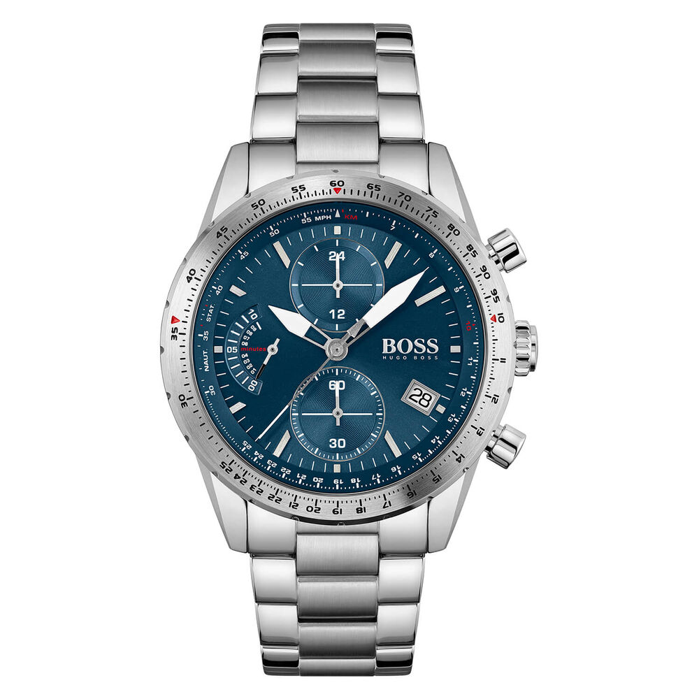 Hugo Boss Pilot Chronograph 44mm Blue Dial Steel Case Bracelet Watch image number 0