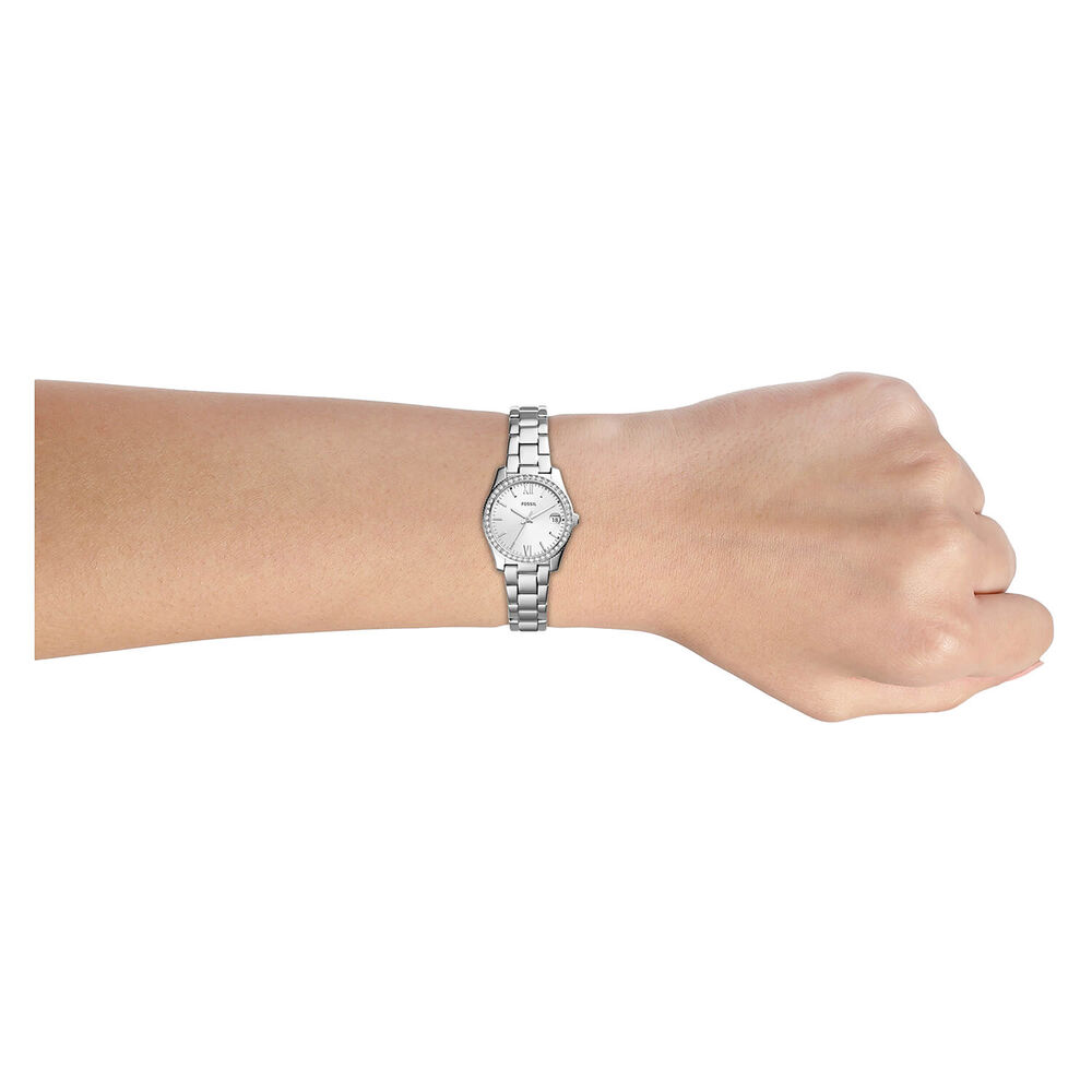 Fossil Scarlette Mini Silver Dial Cubic Zirconia Steel Case Bracelet Watch image number 2