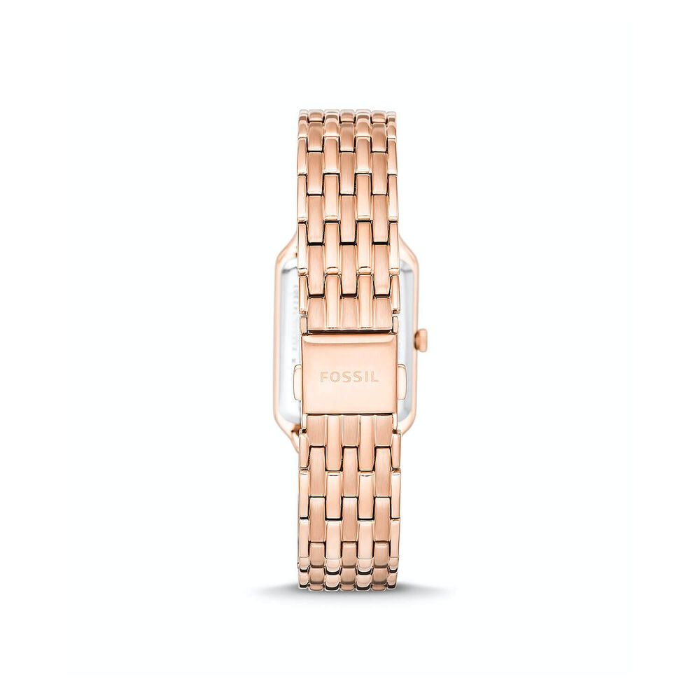 Fossil Raquel 23mm Silver Rectangular Dial Rose Gold PVD Bracelet Watch