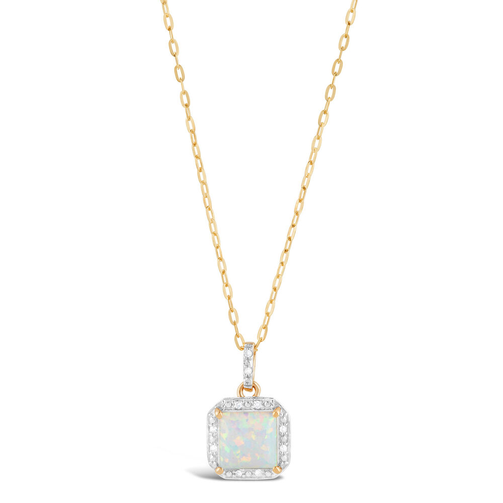 9ct Yellow Gold 0.028ct Diamond and Square Opal Pendant image number 0