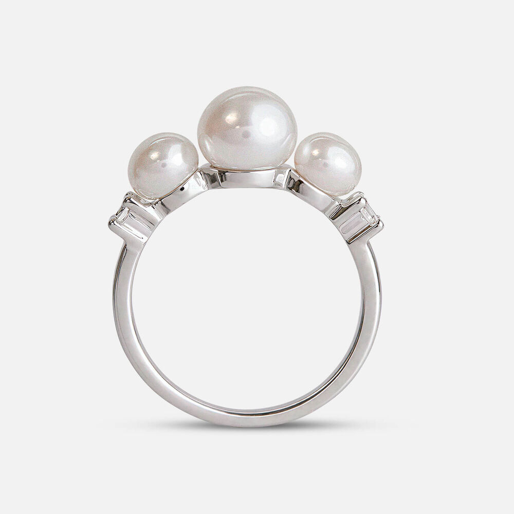 Sterling Silver 3 Freshwater Pearls Cubic Zirconia Sides Ring