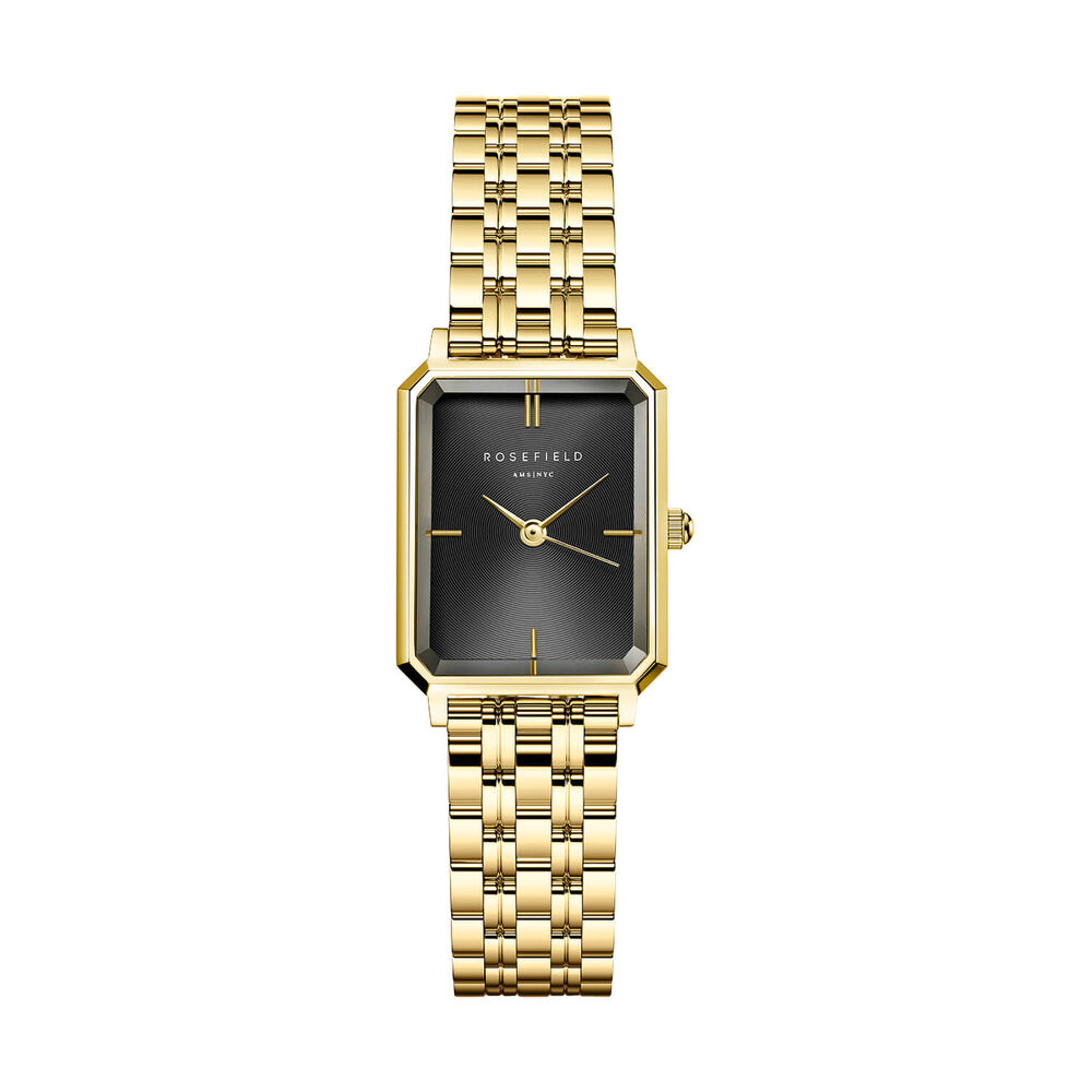 Rosefield Octagon XS Black Gold 19.5x24mm Dial 23k Gold Plated Steel Bracelet Watch image number 0
