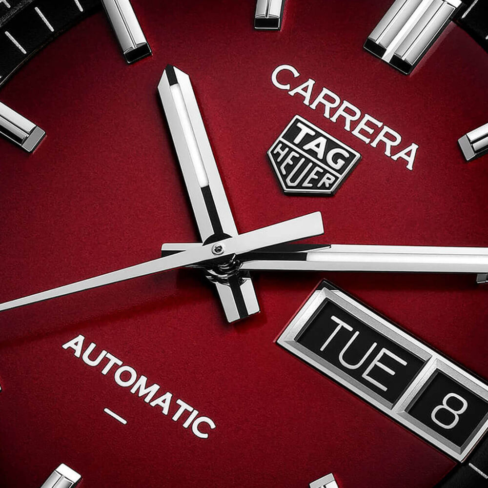 TAG Heuer Carrera Day-Date 41mm Smokey Red Dial Stainless Steel Bracelet Watch image number 2
