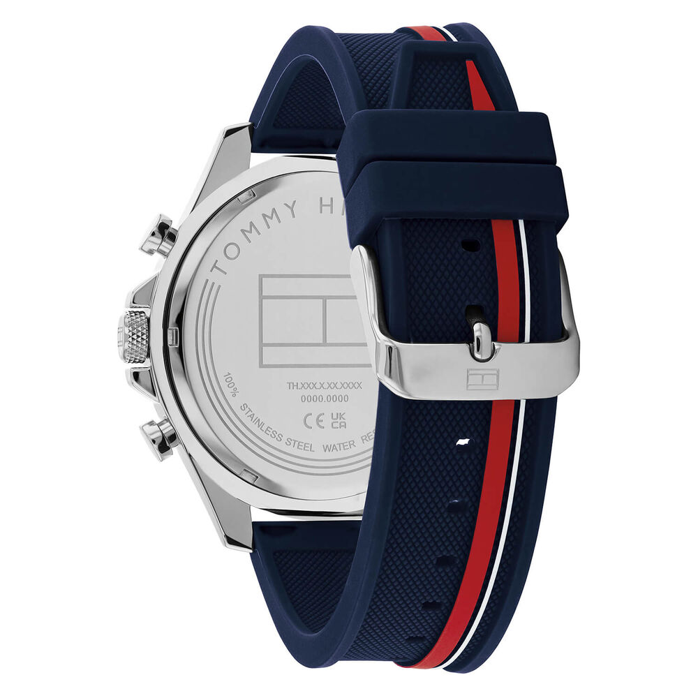 Tommy Hilfiger 46mm Red & Blue Dial Silicone Strap Watch image number 2