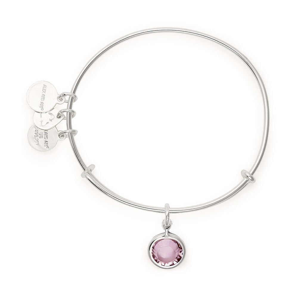 Alex And Ani Silver-Tone Light Amethyst Swarovski Crystal June Birthstone Bangle image number 1