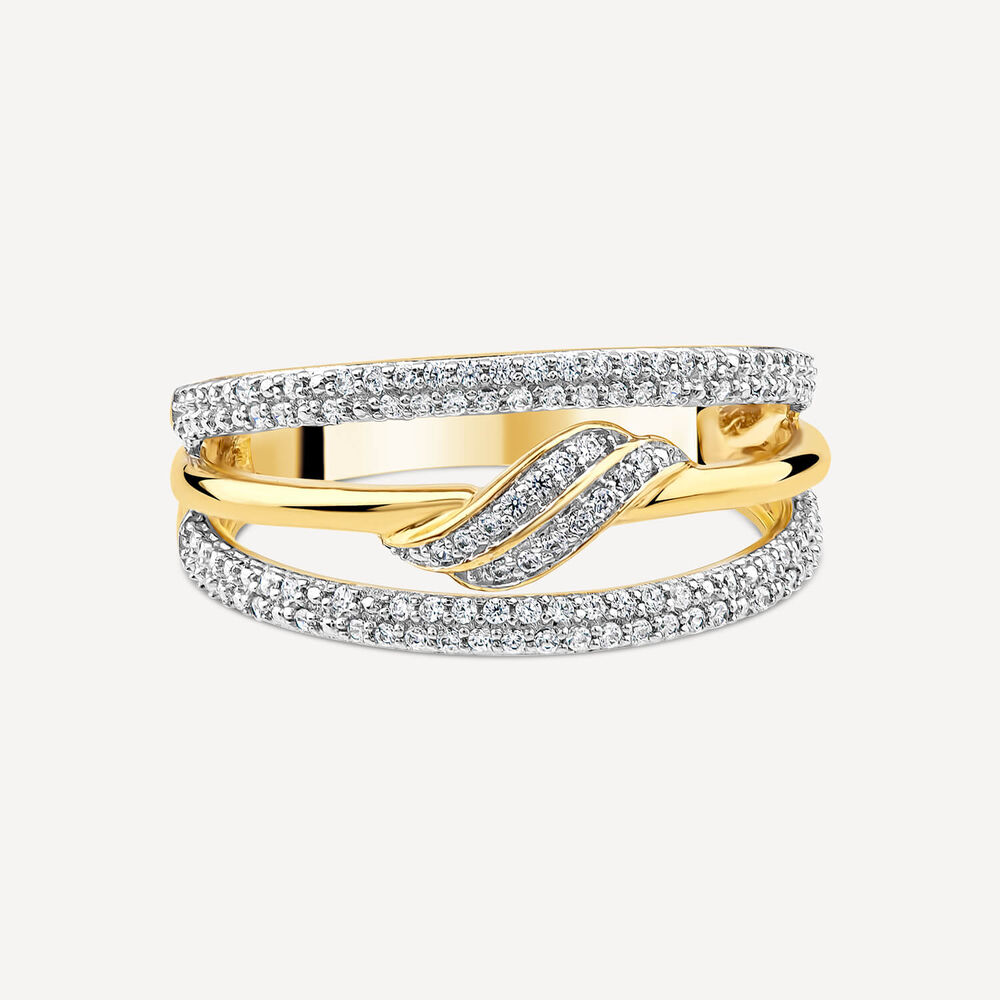 9ct Yellow & White Gold Three Strands Pave 0.25ct Diamond Polished Band Ring image number 2