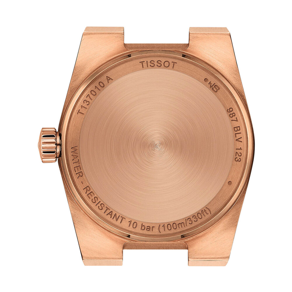 Tissot PRX Quartz 25mm Rose Gold Dial Diamond Dots Gold PVD Stainless Steel Bracelet Watch image number 3