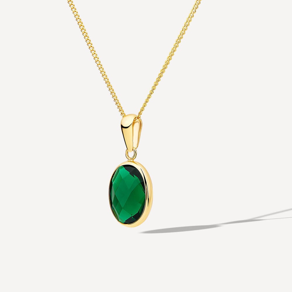 9ct Yellow Gold Green Oval Cubic Zirconia Pendant