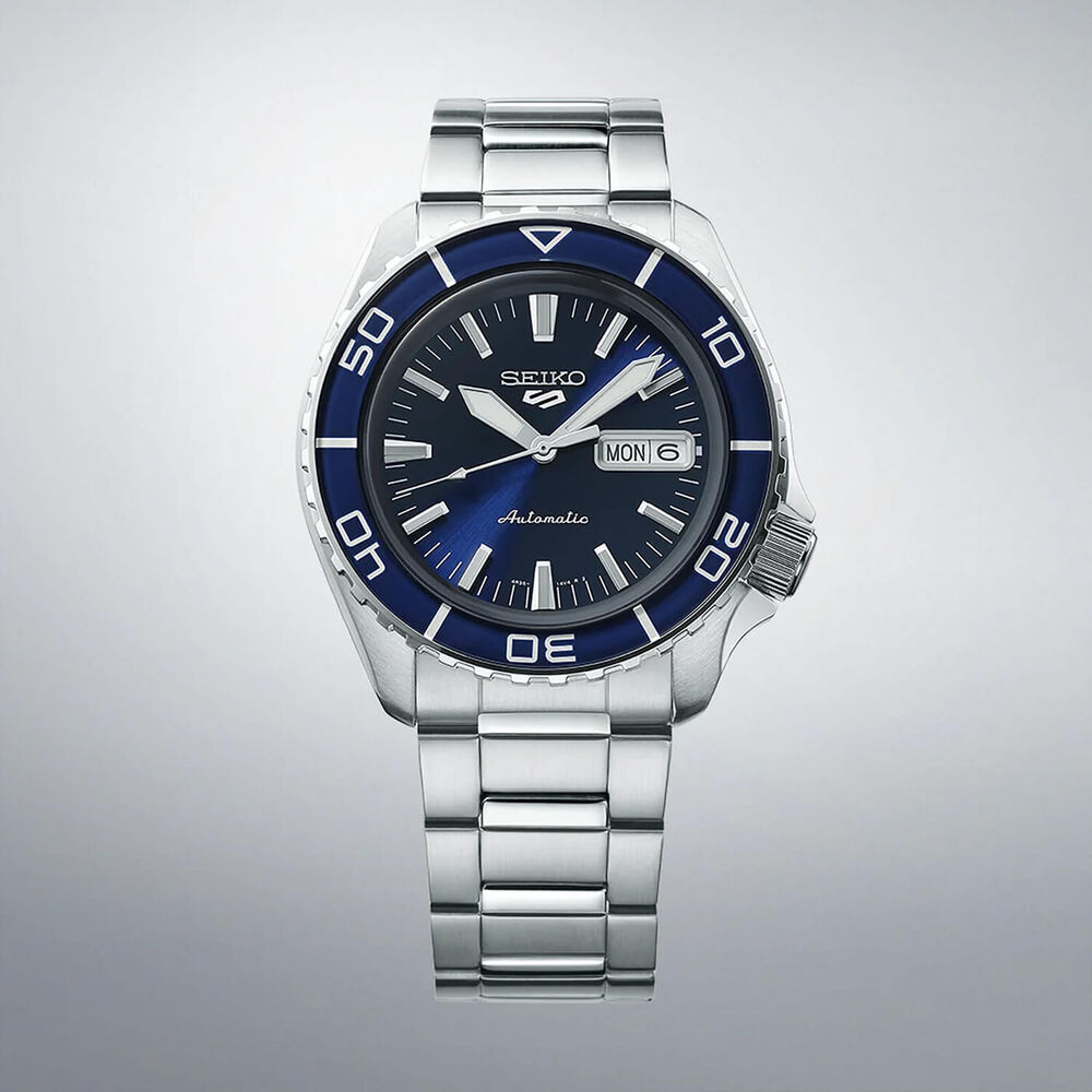Seiko 5 Sports SNZH ReInterpretation Bluetone Redux 42.5mm Blue Dial Steel Bracelet Watch image number 2