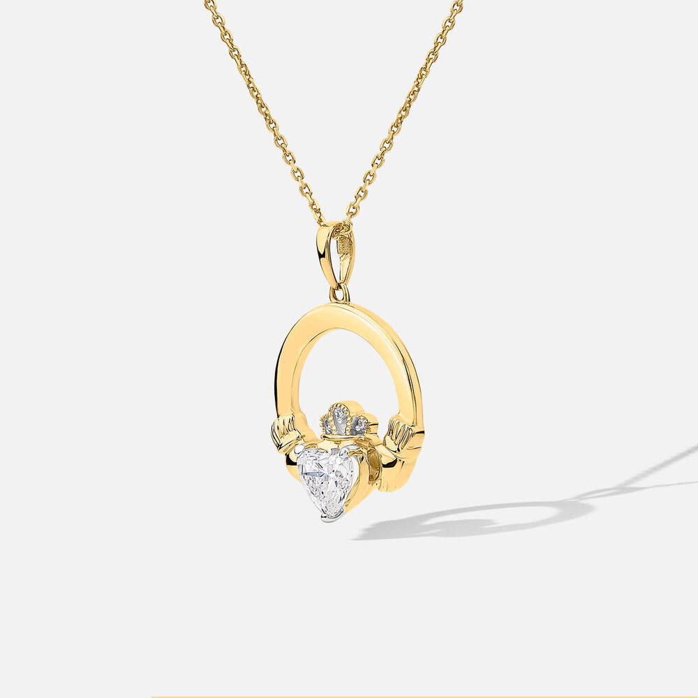 14ct Yellow Gold Lab Grown 0.75ct Diamond Claddagh Pendant