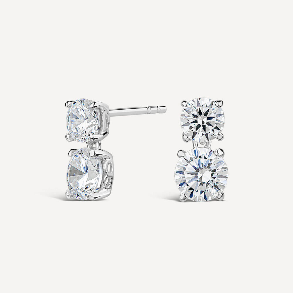 Sterling Silver 2 Stone Cubic Zirconia Drop Earrings image number 1