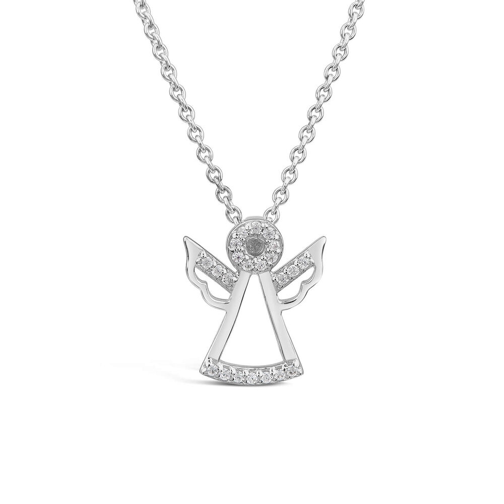 Little Treasure Sterling Silver Cubic Zirconia Angel Pendant (Chain Included) image number 0