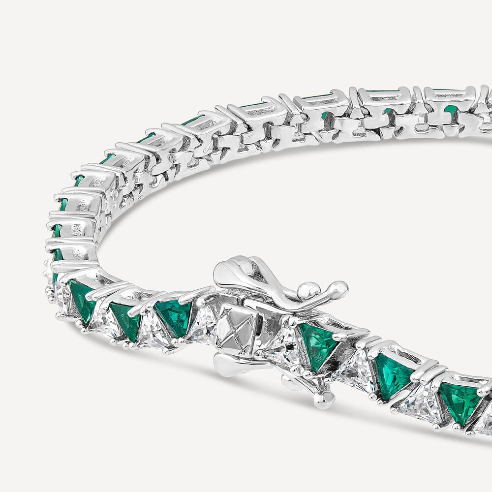Sterling Silver Green & White Triangular Cubic Zirconia Bracelet