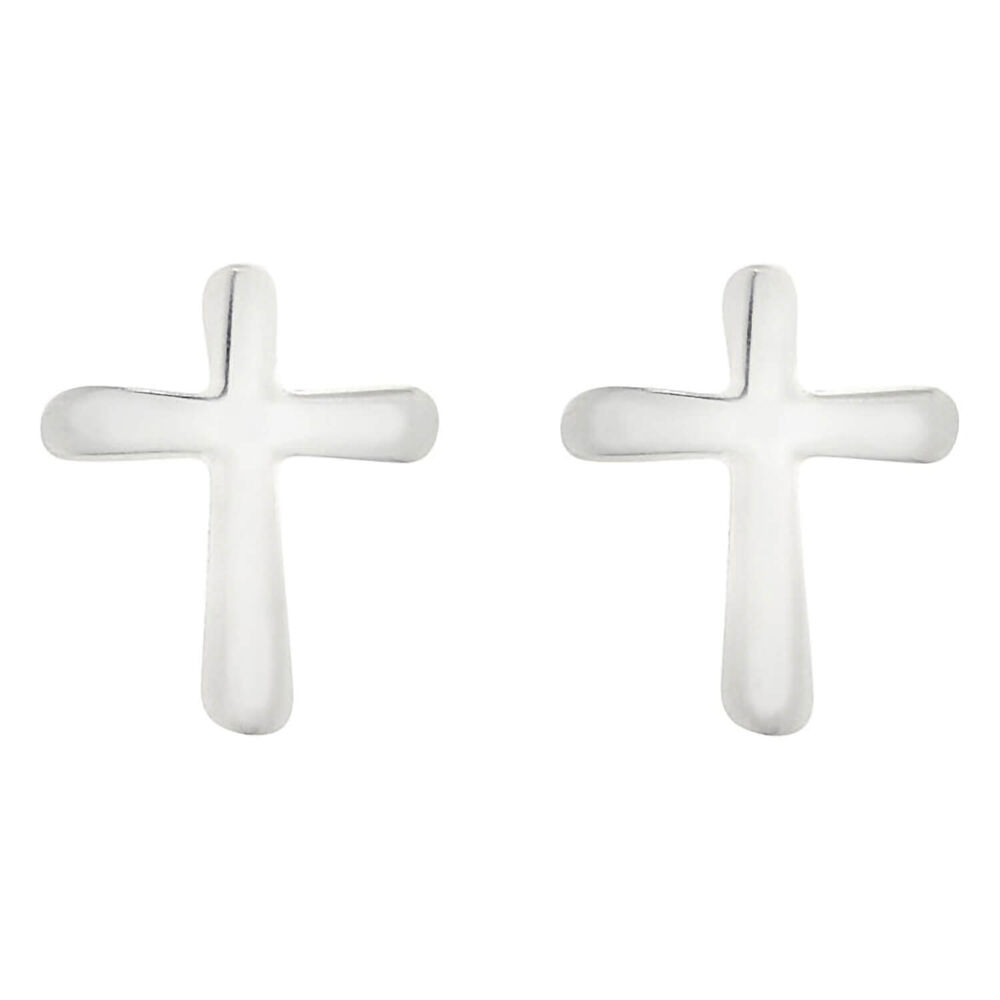 Sterling Silver Polished Cross Stud Earrings image number 0