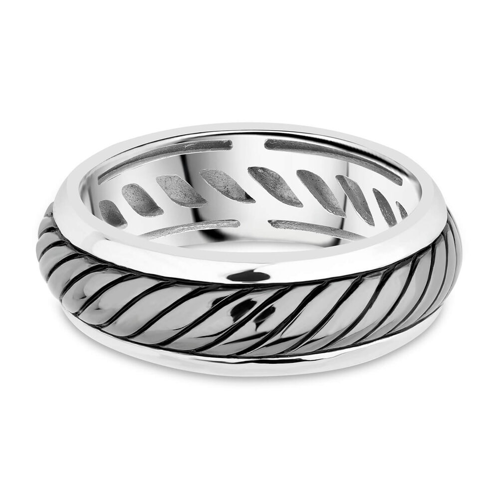 Sterling Silver Rhodium Plated 6.5mm Twist Men's Ring image number 4