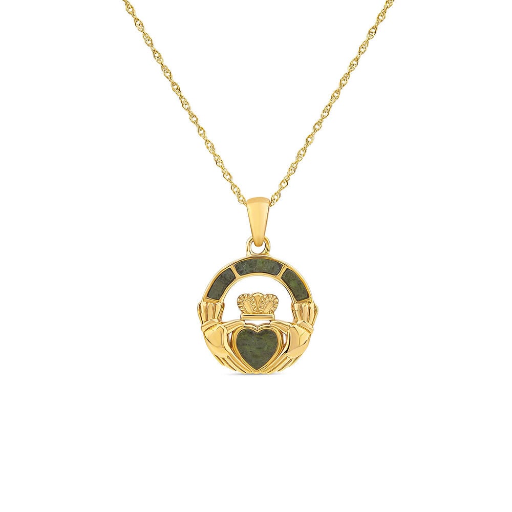 9ct Yellow Gold Marble Claddagh Pendant