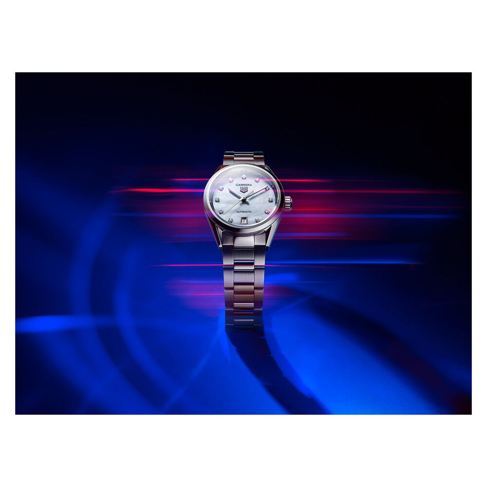 TAG Heuer Carrera Date 29mm Mother of Pearl Dial Stainless Steel Bracelet Watch image number 6