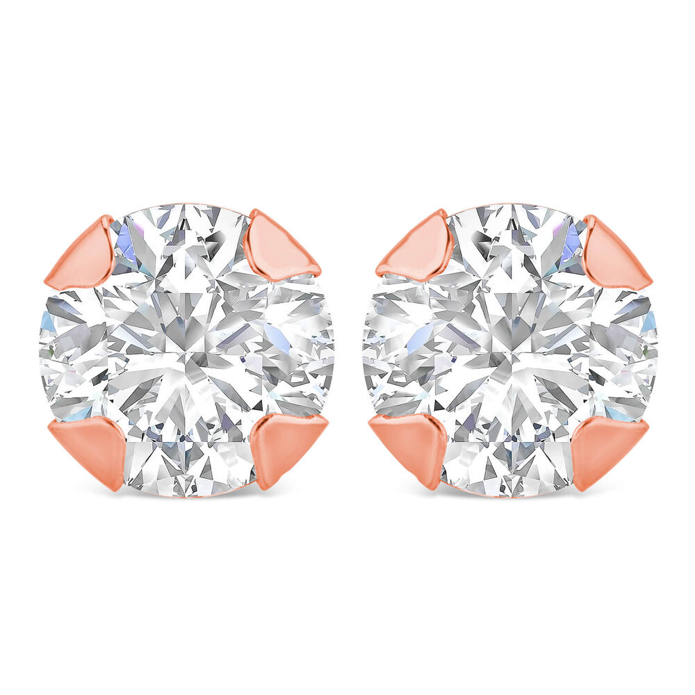 9ct Rose Gold 5mm 4 Claw Cubic Zirconia Stud Earrings image number 0