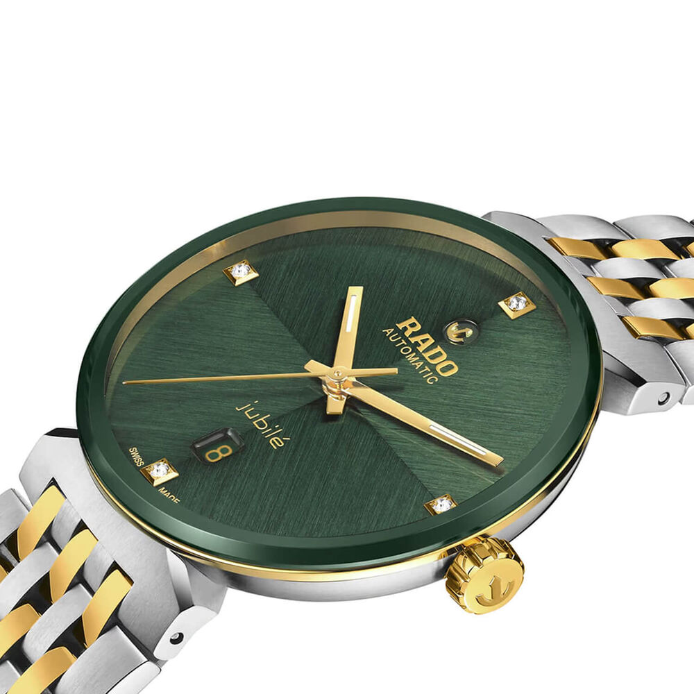 Rado Florence Automatic 39mm Green Dial Yellow Gold PVD Steel Bracelet Watch image number 1