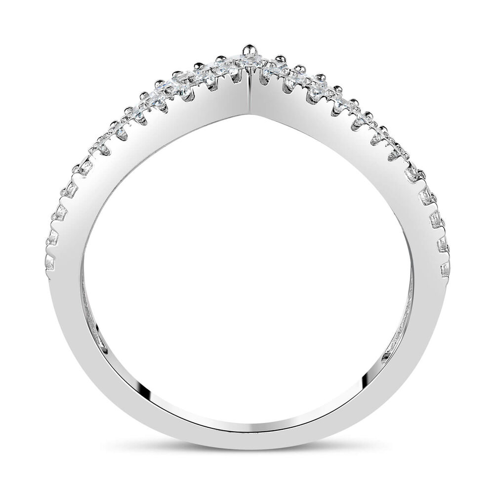 9ct White Gold 2-Row 0.25ct Diamond Wishbone Ladies' Ring image number 2
