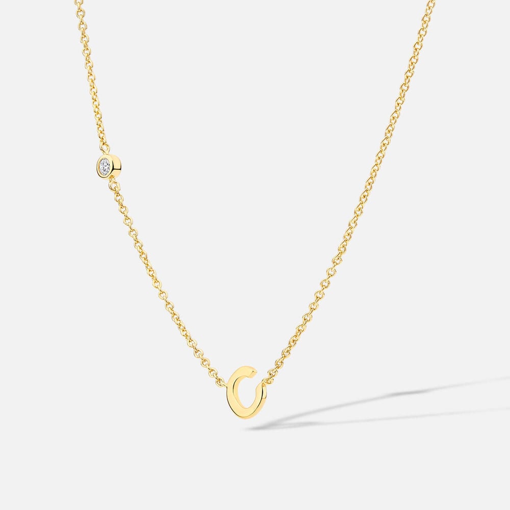 Yellow Gold Plated Vermeil Sterling Silver 0.06ct Lab Grown Diamond Initial C Necklet