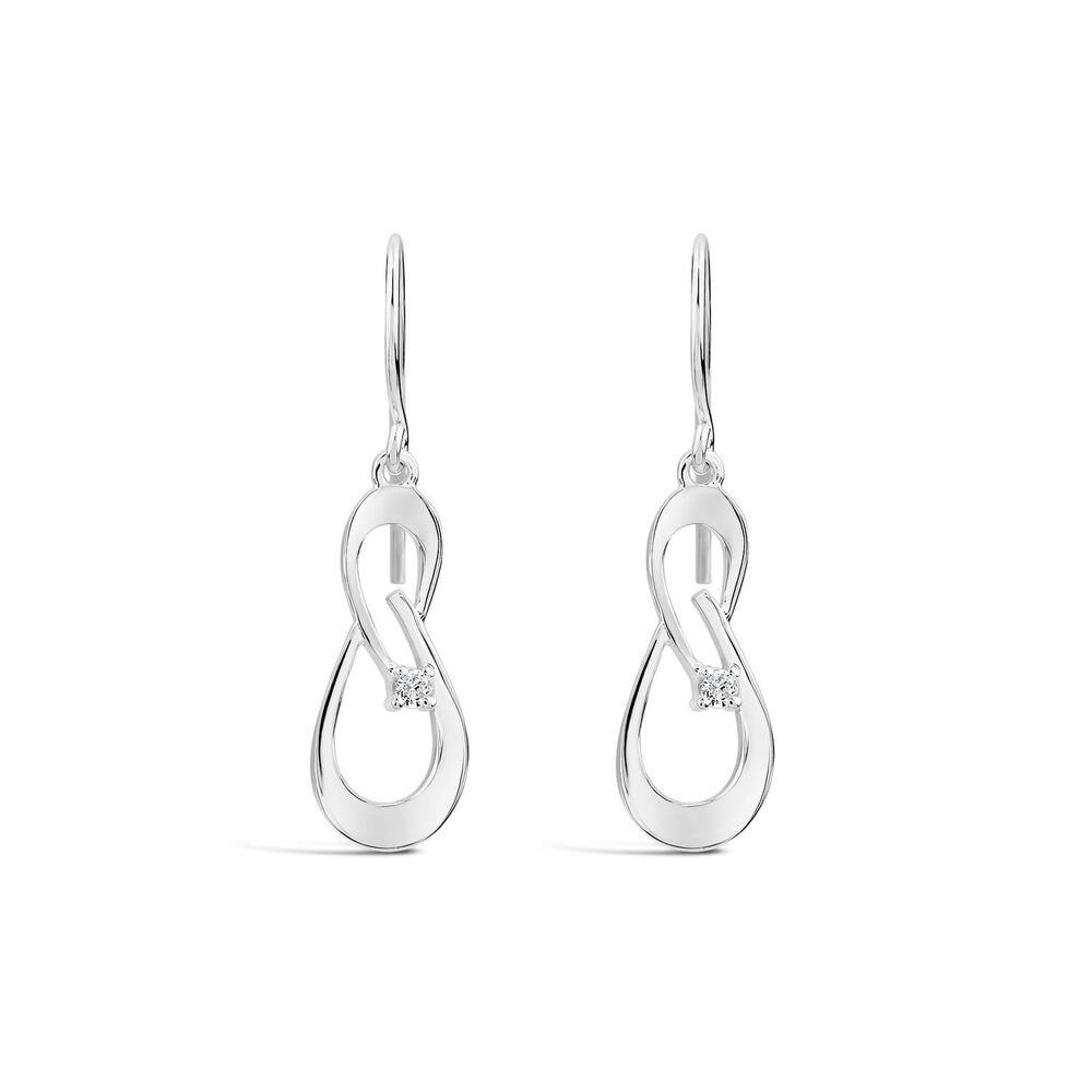 Sterling Silver Cubic Zirconia Double Leaf Shaped Drop Earrings