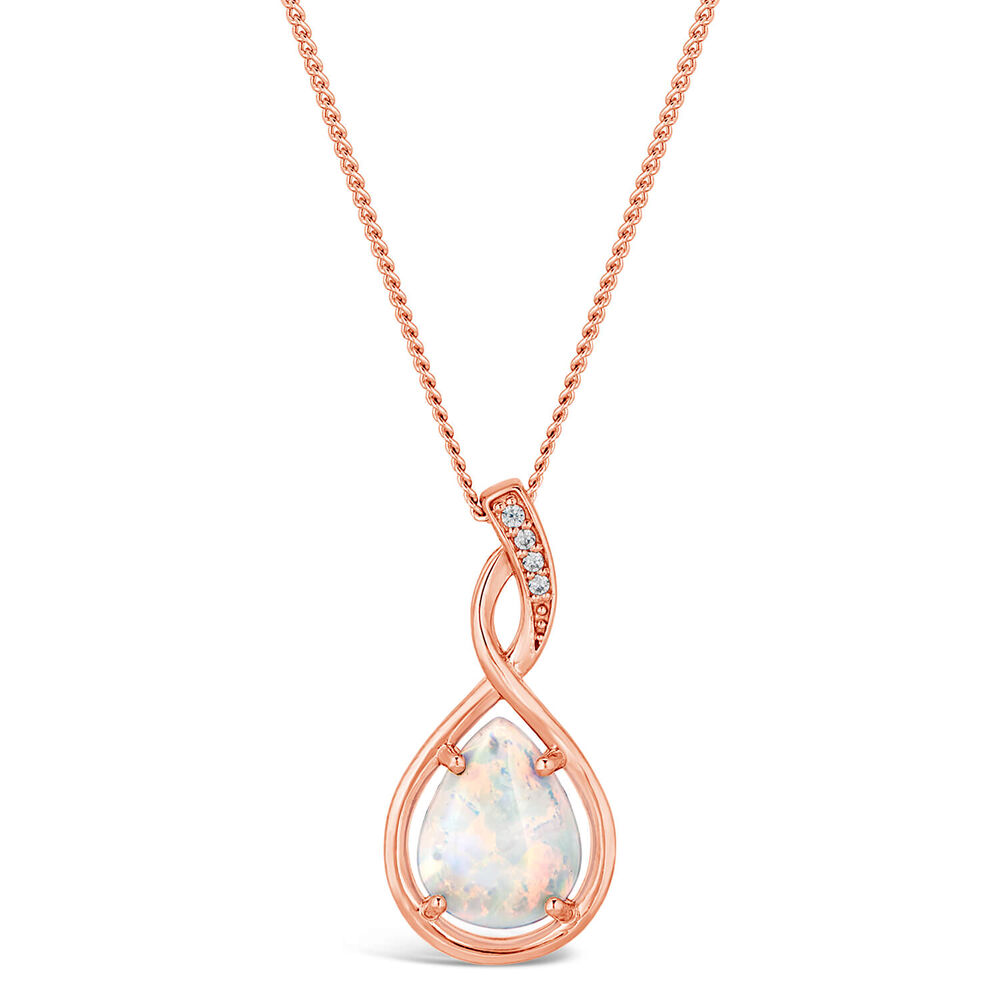 9ct Rose Pear Opal With Twist Diamond Top Pendant