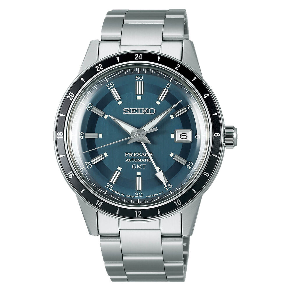 Seiko Presage Style60's GMT 40.75mm Petrol Blue Dial Stainless Steel Bracelet Watch image number 0