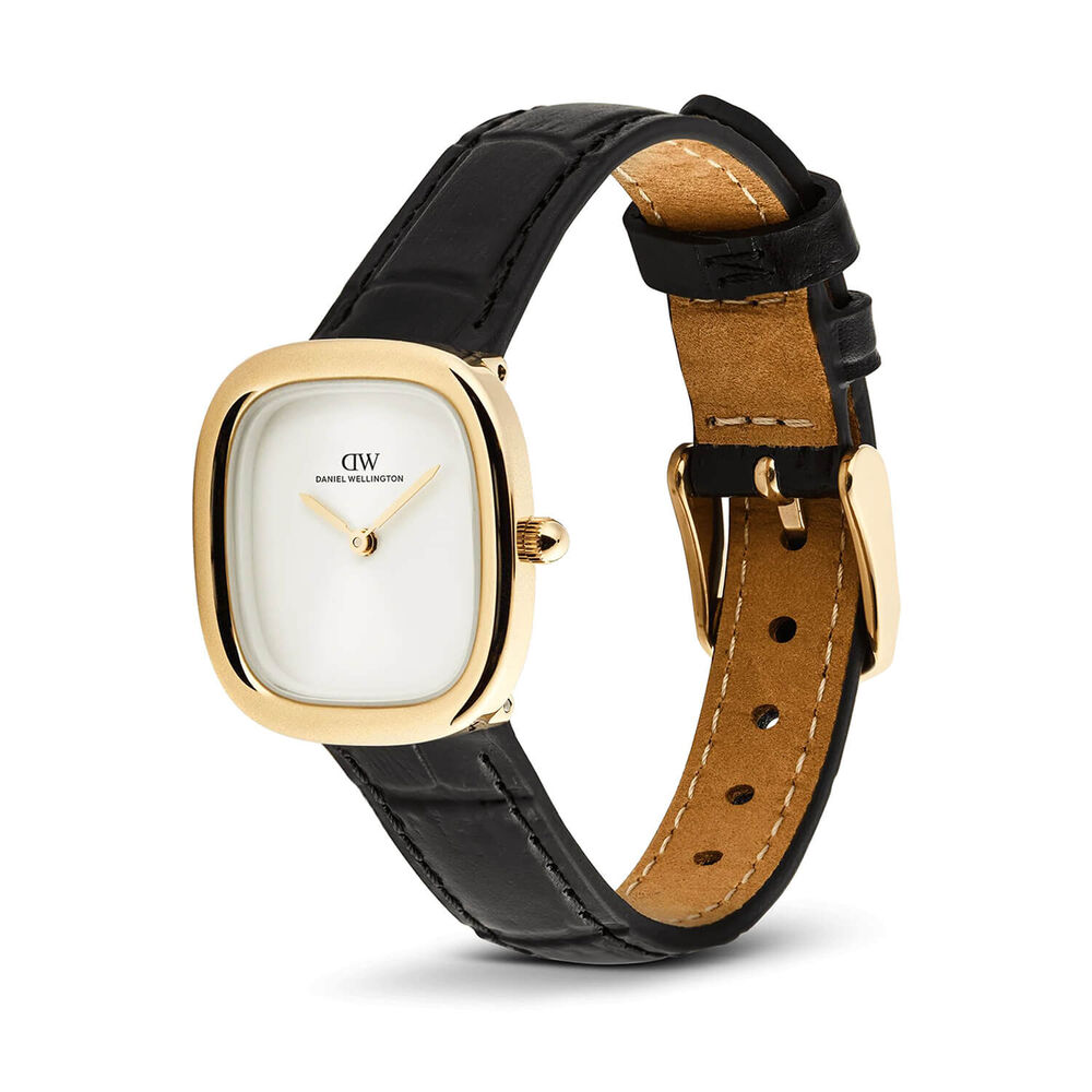 Daniel Wellington Margot 24x26mm White Dial Black Leather Strap Watch