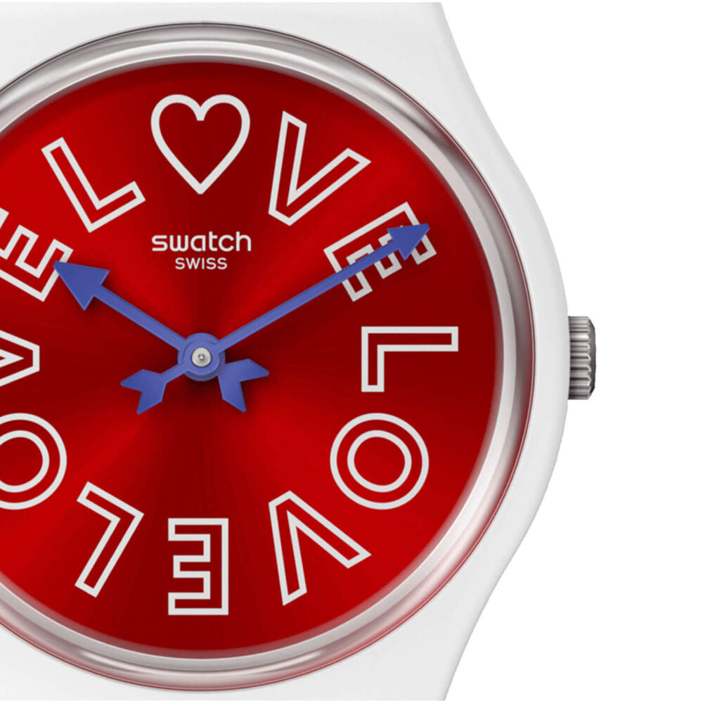 Swatch Purest Love 39mm Red Dial White Strap Watch