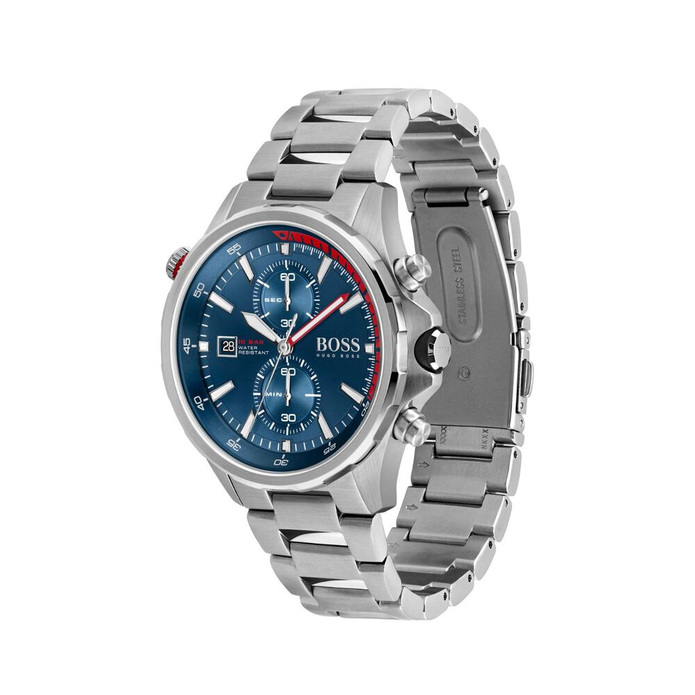 BOSS Globetrotter 46mm Blue Dial Chronograph Steel Case Bracelet Watch