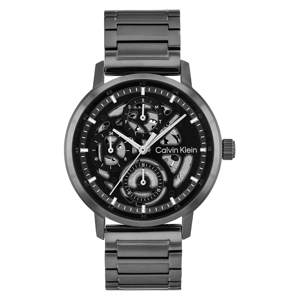 Calvin Klein Gauge 41mm Black Skeleton Dial Dark Grey IP Steel Bracelet Watch