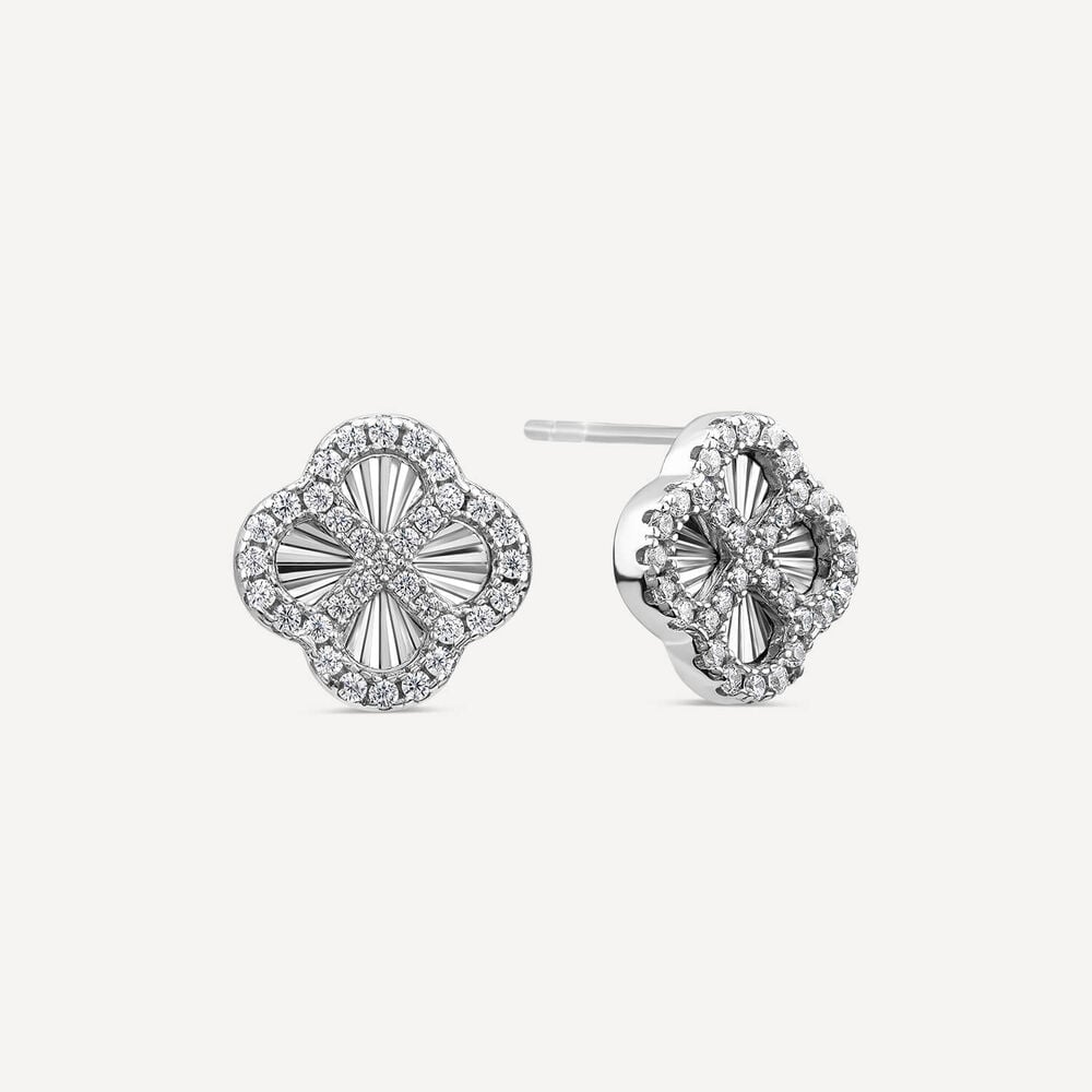 Sterling Silver Iridescent Centre Cubic Zirconia Clover Petal Earrings