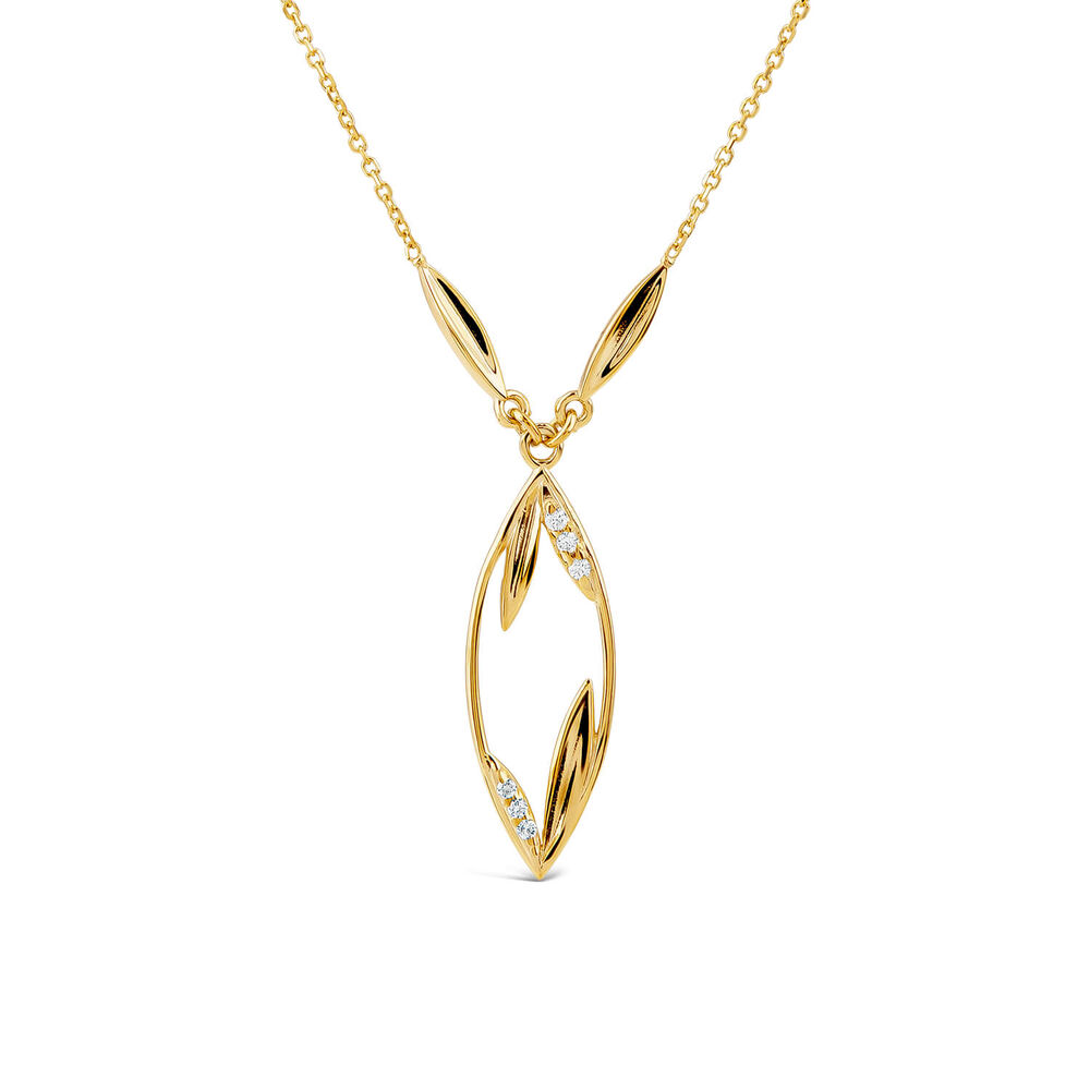 9ct Yellow Gold Cubic Zirconia Open Leaf Design Pendant