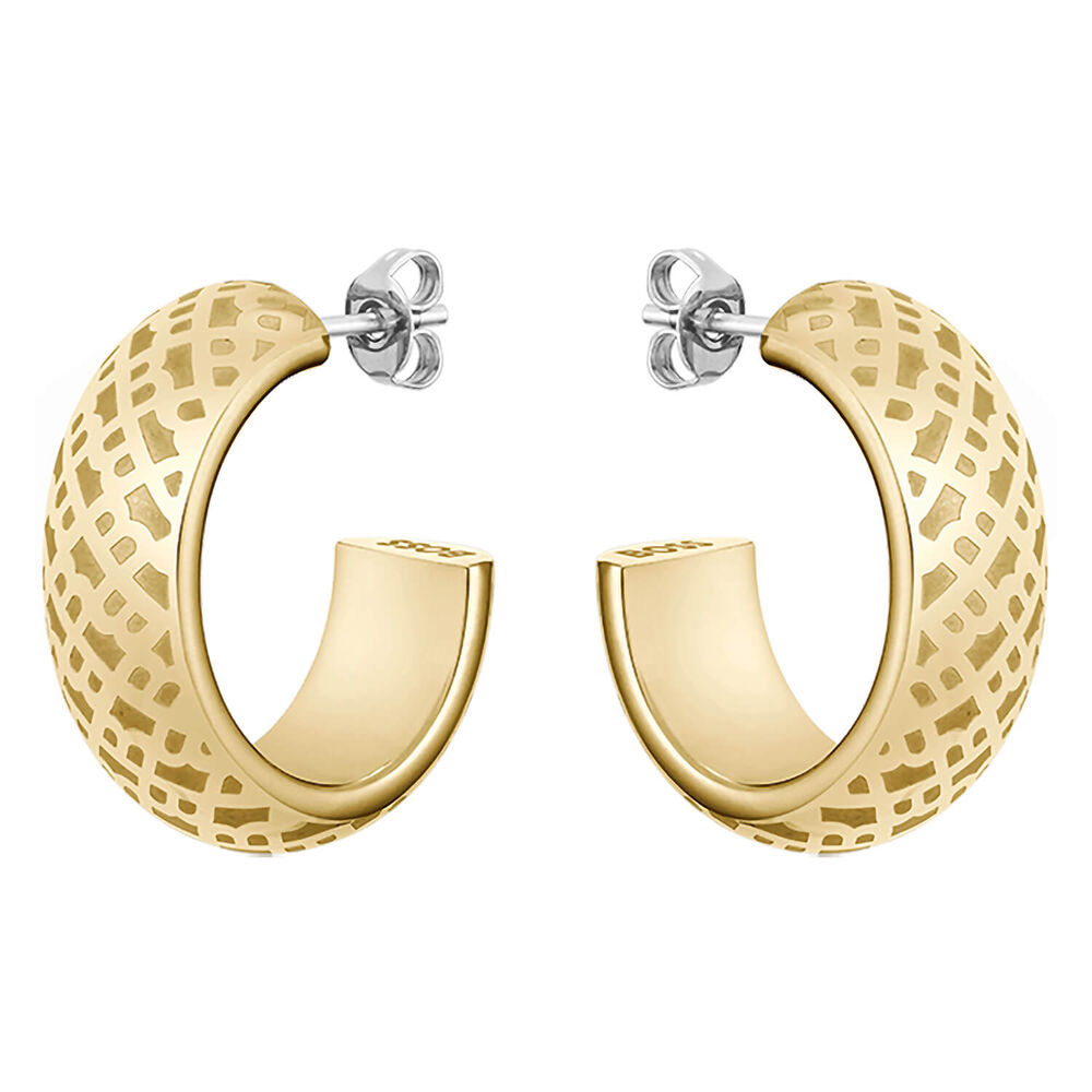 BOSS Aspen Yellow Gold IP Huggie Earrings