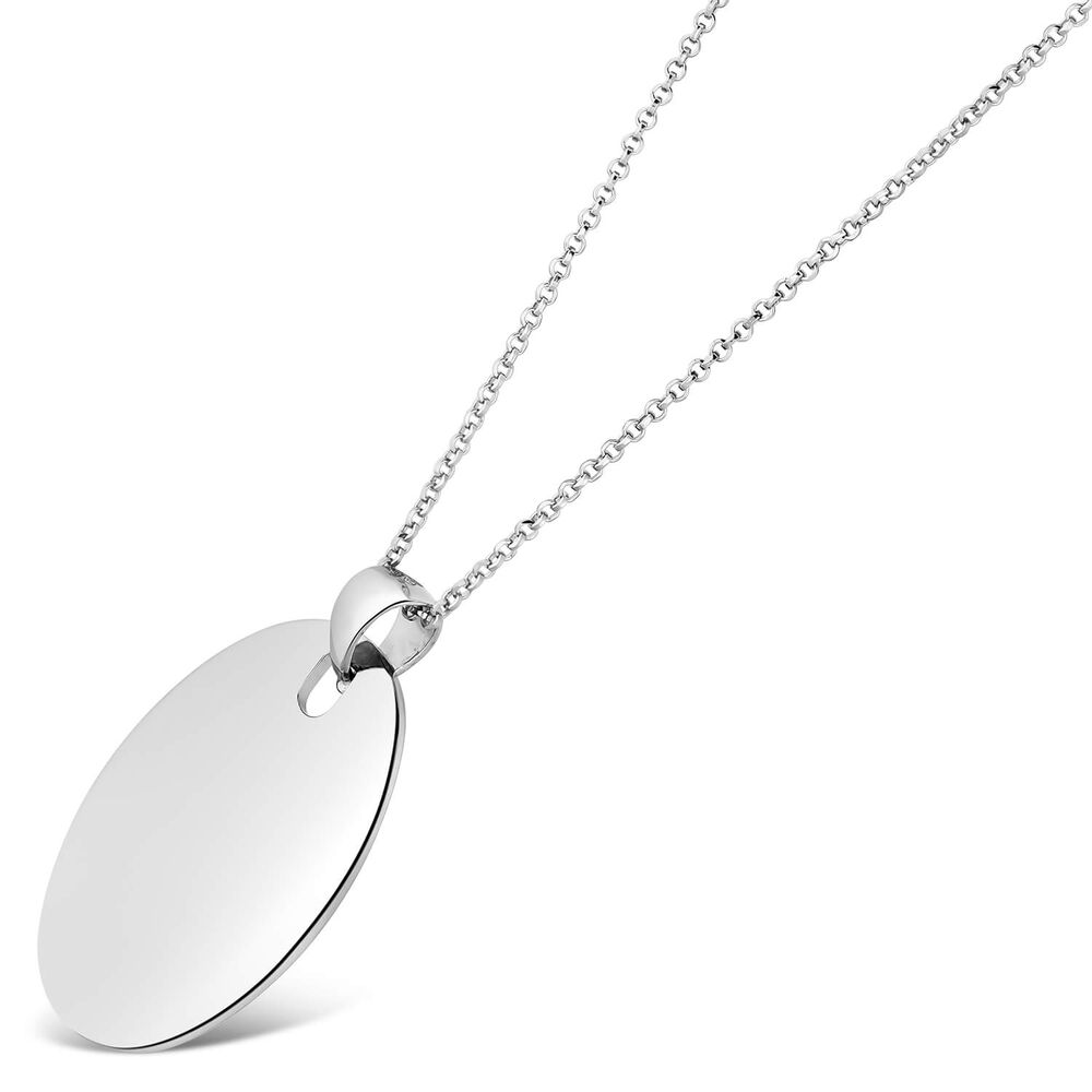 Sterling Silver Large Plain Oval Disc Pendant Necklace