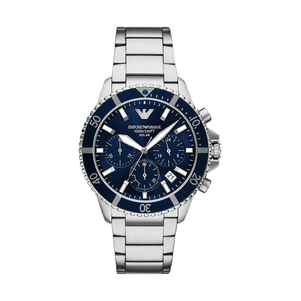 Emporio Armani World Explorer 43.5mm Blue Chronograph Dial Steel Bracelet Watch image number 0