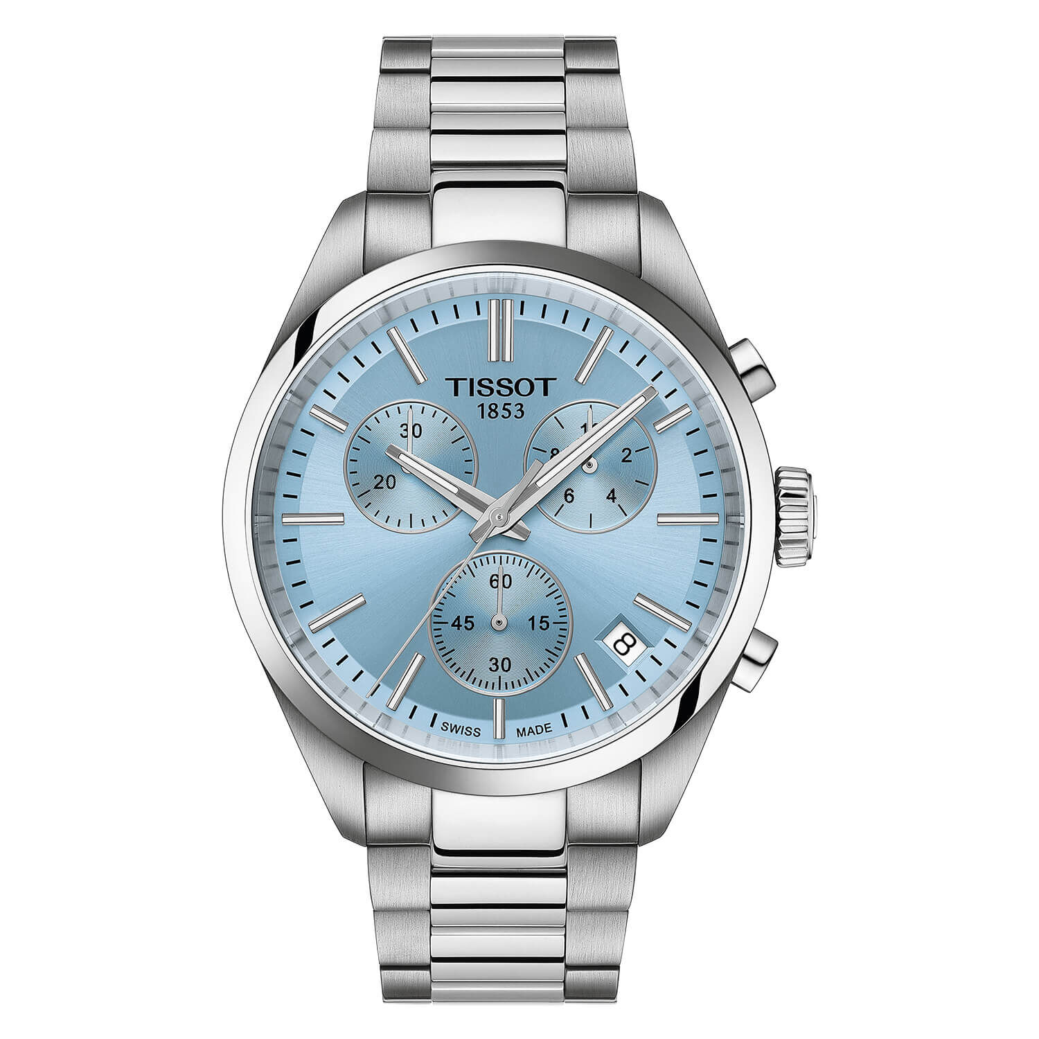 Tissot PR 100 Chronograph 40mm Ice Blue Dial Steel Bracelet Watch