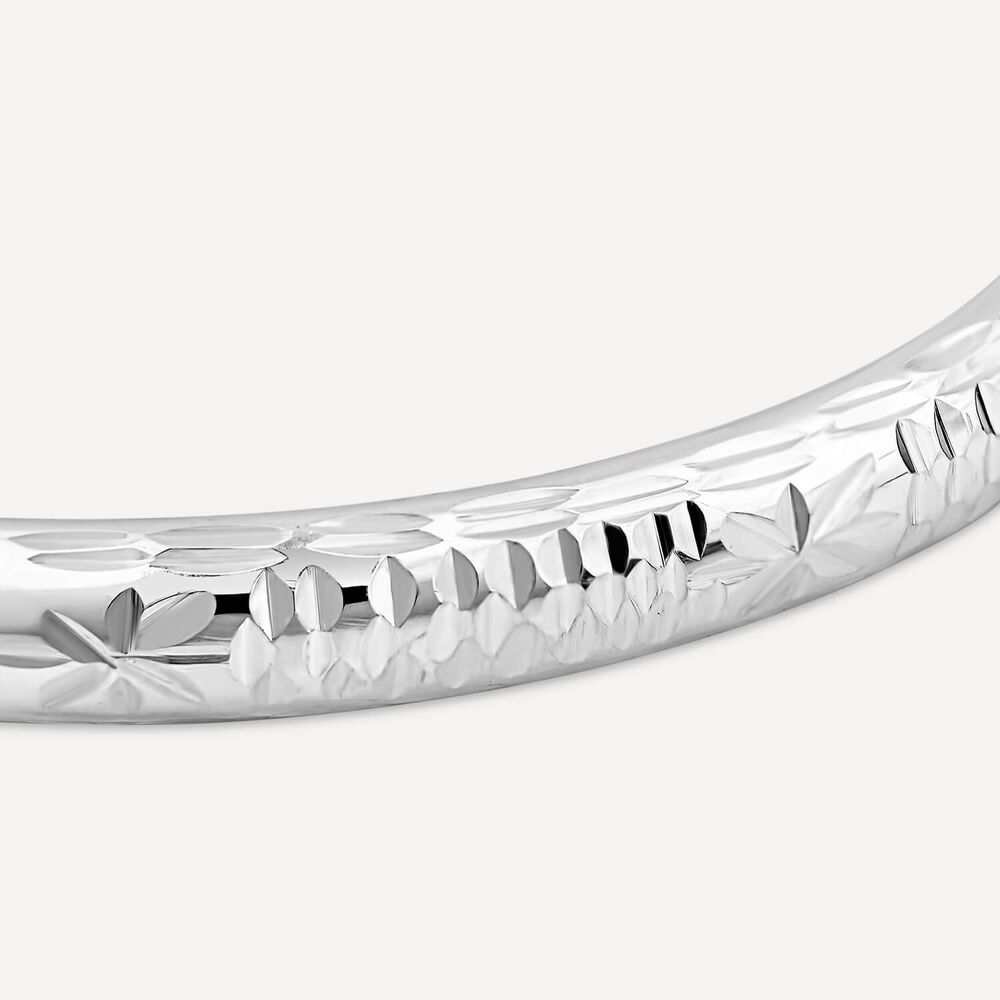 Sterling Silver Lines & Flower Engraved Safety Chain Baby Bangle image number 3