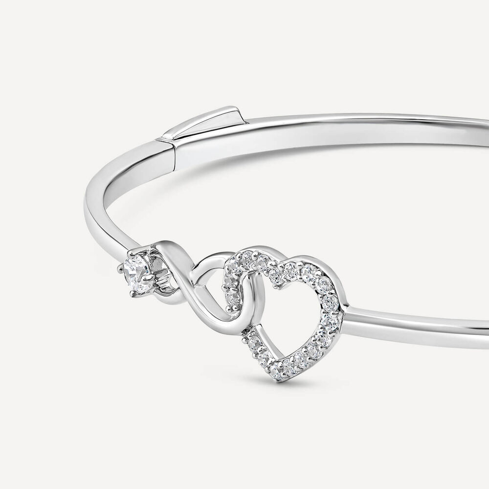 Sterling Silver Pave Cubic Zirconia Heart & Infinity Symbols Bangle image number 1