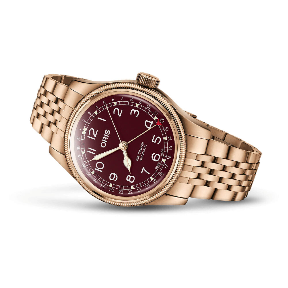 Oris Big Crown 40mm Burgundy Dial Bronze Case Bracelet Watch image number 1