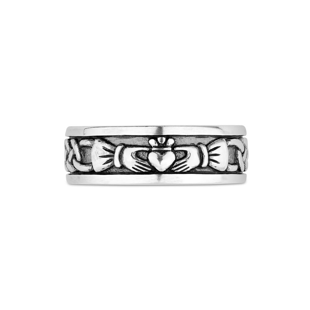 Sterling Silver Gents Oxidized Claddagh Celtic Knot Ring