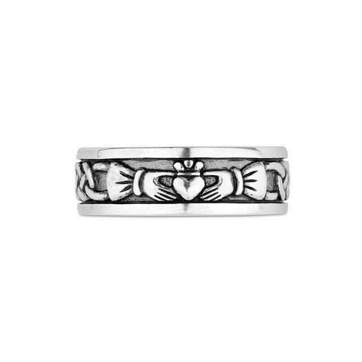 Sterling Silver Gents Oxidized Claddagh Band